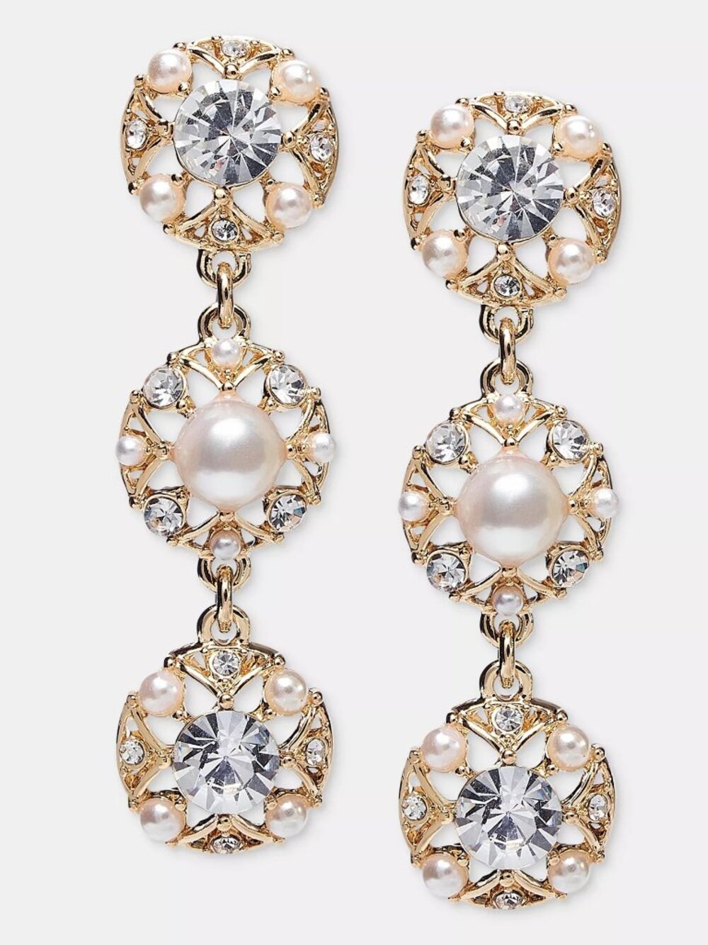 Charter Club Gold Crystal & Pearl Drop Earrings